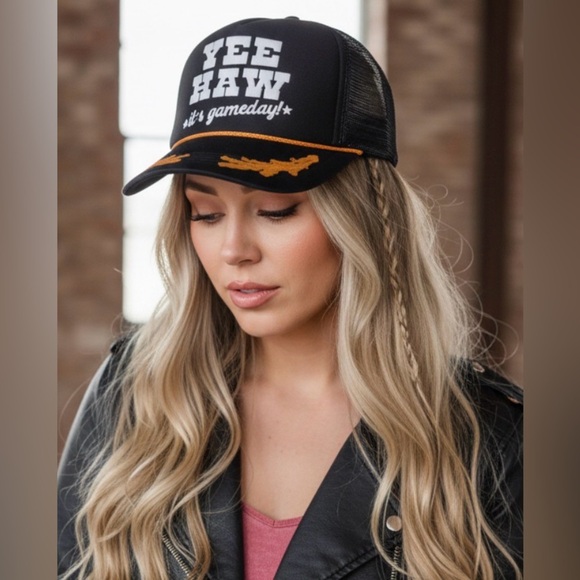 Wilder Made Accessories - NWT Wilder Made Yee Haw Yeehaw It’s Game Day Trucker Hat Black & Gold